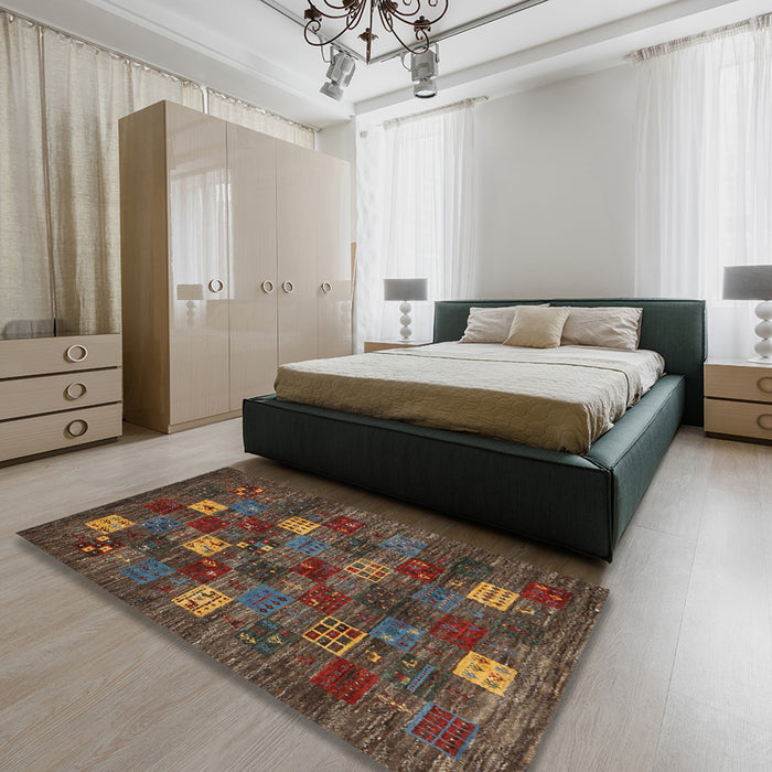 Machine Washable Contemporary Brown Rug in a Bedroom, wshcon1616