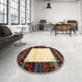 Round Contemporary Bakers Brown Modern Rug in a Office, con1617