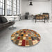 Round Machine Washable Contemporary Dark Sienna Brown Rug in a Office, wshcon1620