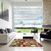 Square Contemporary Dark Sienna Brown Modern Rug in a Living Room, con1620