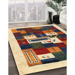 Contemporary Red Brown Modern Rug in Family Room, con1622