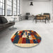 Round Contemporary Red Brown Modern Rug in a Office, con1622