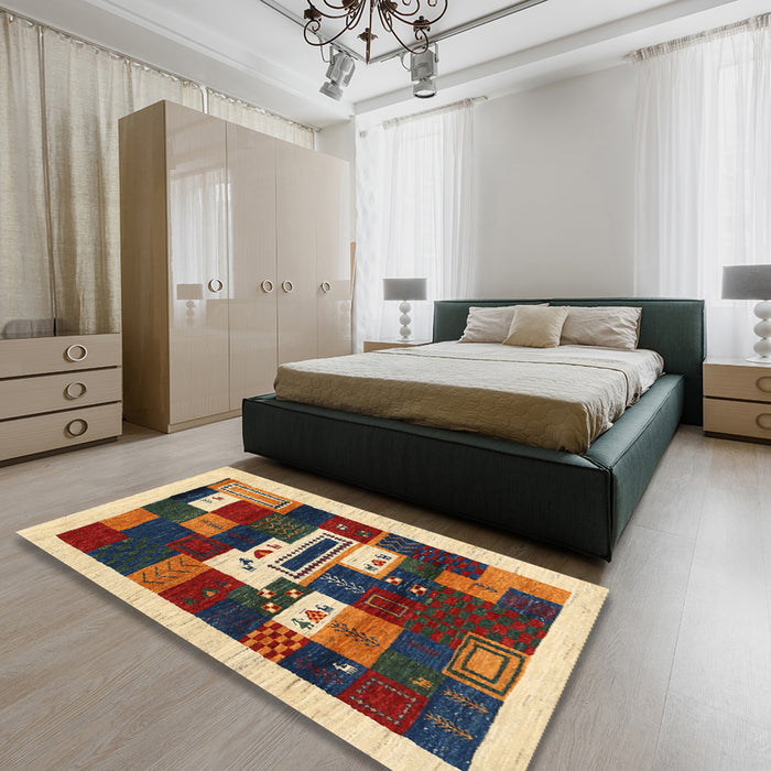 Contemporary Red Brown Modern Rug in a Bedroom, con1622