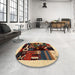 Round Machine Washable Contemporary Vermilion Red Rug in a Office, wshcon1623