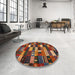 Round Contemporary Saffron Red Modern Rug in a Office, con1624