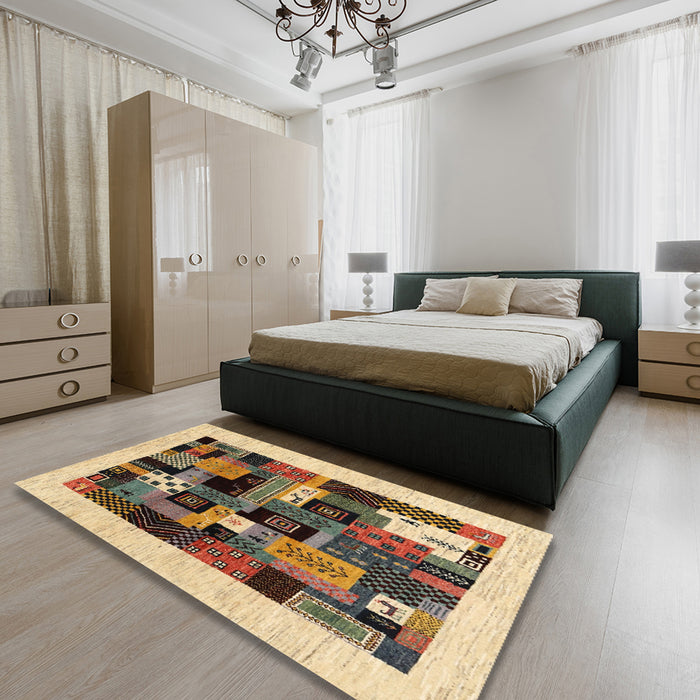 Contemporary Sangria Brown Modern Rug in a Bedroom, con1625