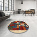 Round Contemporary Brownish Green Modern Rug in a Office, con1626