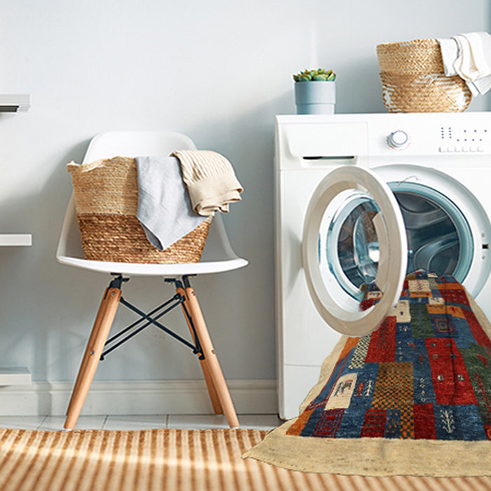 Machine Washable Contemporary Brown Green Rug in a Washing Machine, wshcon1626