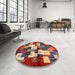 Round Contemporary Red Modern Rug in a Office, con1627