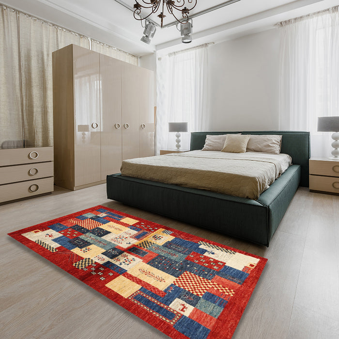 Contemporary Red Modern Rug in a Bedroom, con1627