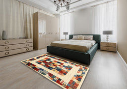 Contemporary Chestnut Brown Modern Rug in a Bedroom, con1629