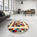 Round Contemporary Chestnut Brown Modern Rug in a Office, con1629