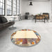 Round Machine Washable Contemporary Orange Salmon Pink Rug in a Office, wshcon1634