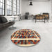 Round Contemporary Brown Red Modern Rug in a Office, con1635