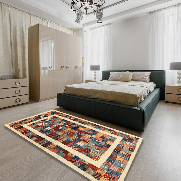Contemporary Brown Red Modern Rug in a Bedroom, con1635