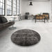 Round Contemporary Army Brown Modern Rug in a Office, con1639