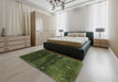 Contemporary Dark Forest Green Modern Rug in a Bedroom, con1640