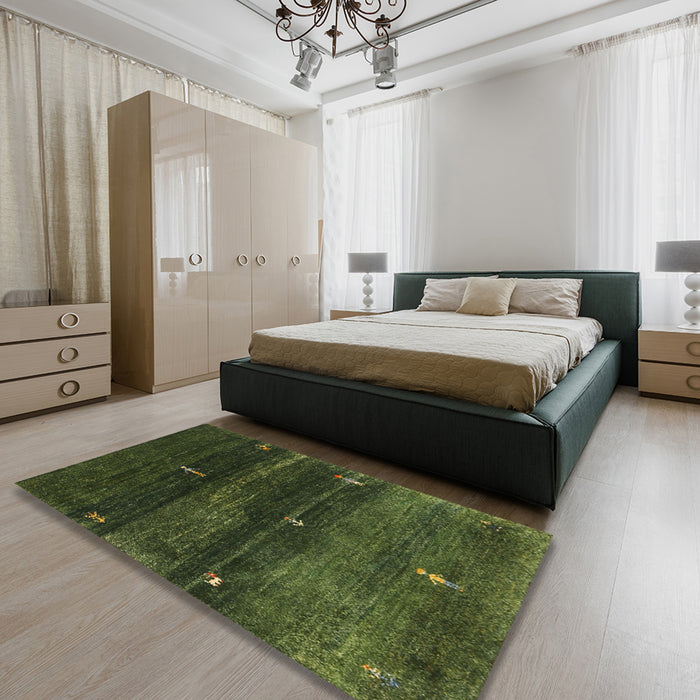 Machine Washable Contemporary Dark Forest Green Rug in a Bedroom, wshcon1640