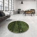 Round Contemporary Dark Forest Green Modern Rug in a Office, con1640