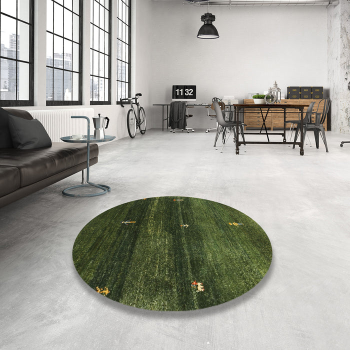Round Machine Washable Contemporary Dark Forest Green Rug in a Office, wshcon1640