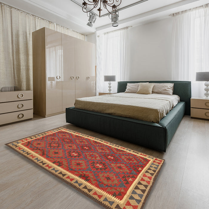 Machine Washable Contemporary Red Rug in a Bedroom, wshcon1645