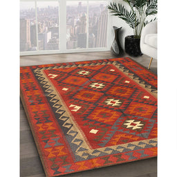 Contemporary Sienna Brown Oriental Rug in Family Room, con1649