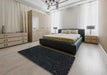 Contemporary Gunmetal Green Modern Rug in a Bedroom, con164