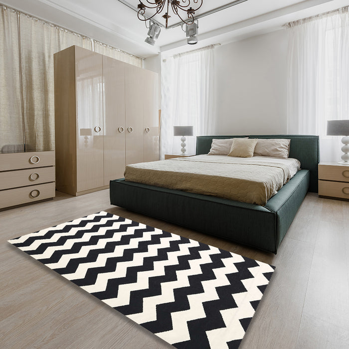 Contemporary Charcoal Black Modern Rug in a Bedroom, con1652
