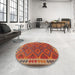 Round Machine Washable Contemporary Red Rug in a Office, wshcon1654