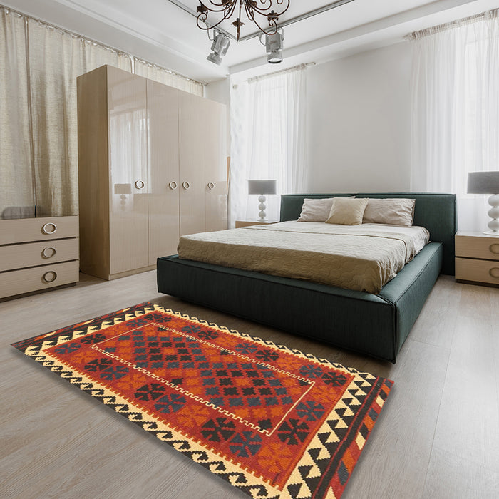 Machine Washable Contemporary Red Rug in a Bedroom, wshcon1657