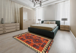 Contemporary Red Oriental Rug in a Bedroom, con1657