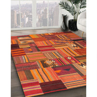 Contemporary Orange Patchwork Rug, con1666