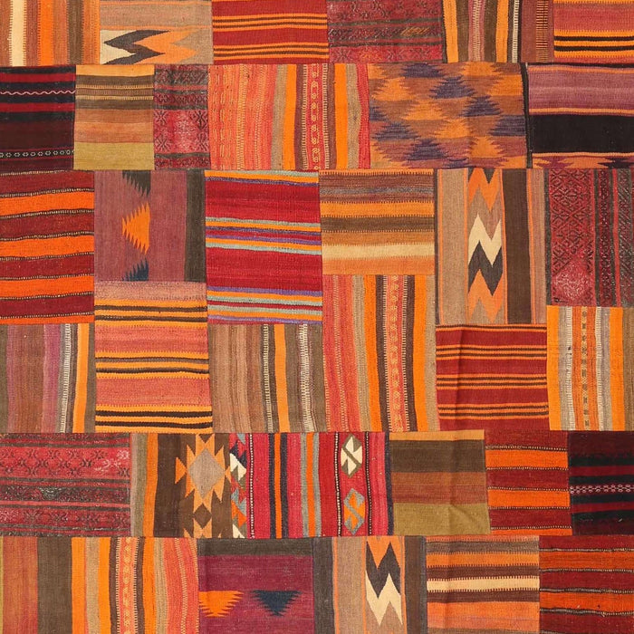 Contemporary Orange Patchwork Rug, con1666