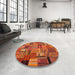 Round Contemporary Orange Patchwork Rug in a Office, con1666