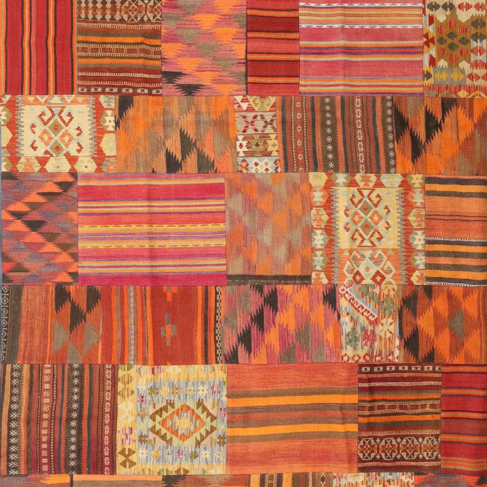 Contemporary Red Patchwork Rug, con1667