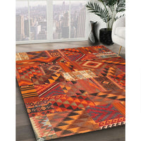 Contemporary Orange Patchwork Rug, con1668