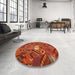 Round Contemporary Orange Patchwork Rug in a Office, con1668