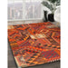 Contemporary Orange Patchwork Rug in Family Room, con1668