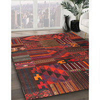 Contemporary Chestnut Brown Patchwork Rug, con1669