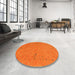 Round Machine Washable Contemporary Orange Red Rug in a Office, wshcon166