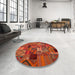 Round Contemporary Red Patchwork Rug in a Office, con1670