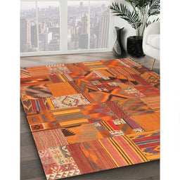 Contemporary Red Patchwork Rug in Family Room, con1671