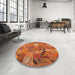 Round Contemporary Red Patchwork Rug in a Office, con1671