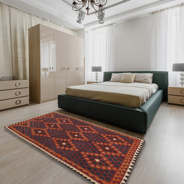 Machine Washable Contemporary Chestnut Brown Rug in a Bedroom, wshcon1676