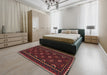 Contemporary Reddish Brown Oriental Rug in a Bedroom, con1679