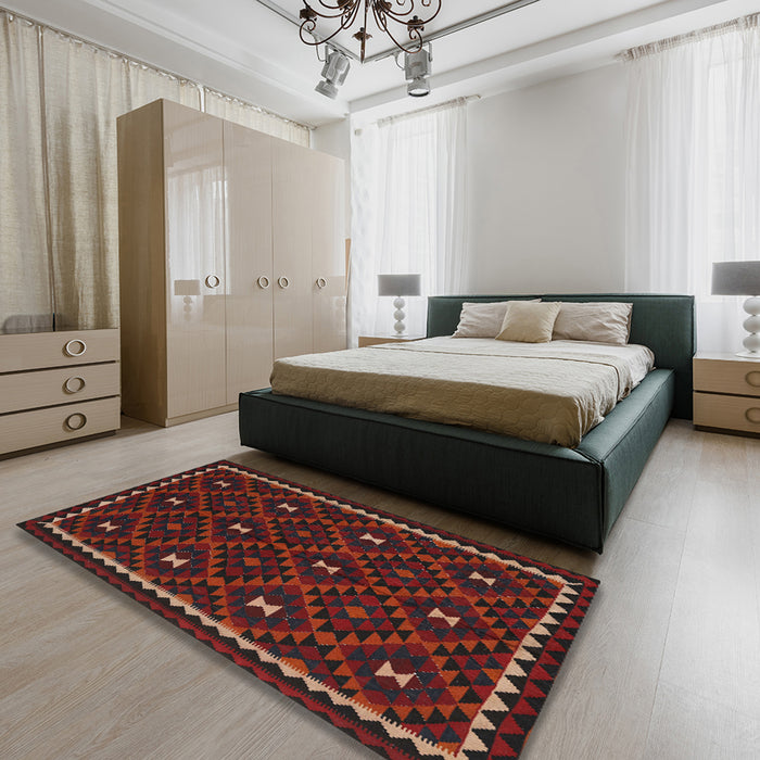 Contemporary Dark Brown Oriental Rug in a Bedroom, con1682