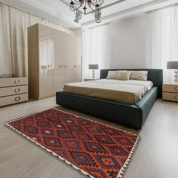 Contemporary Red Oriental Rug in a Bedroom, con1683