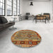 Round Machine Washable Contemporary Mahogany Brown Rug in a Office, wshcon1689