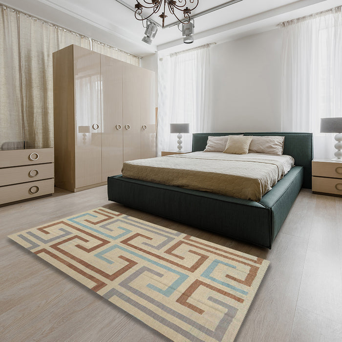 Contemporary Dark Almond Brown Modern Rug in a Bedroom, con1698