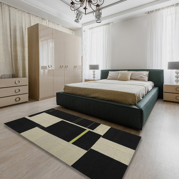 Contemporary Khaki Green Modern Rug in a Bedroom, con1699